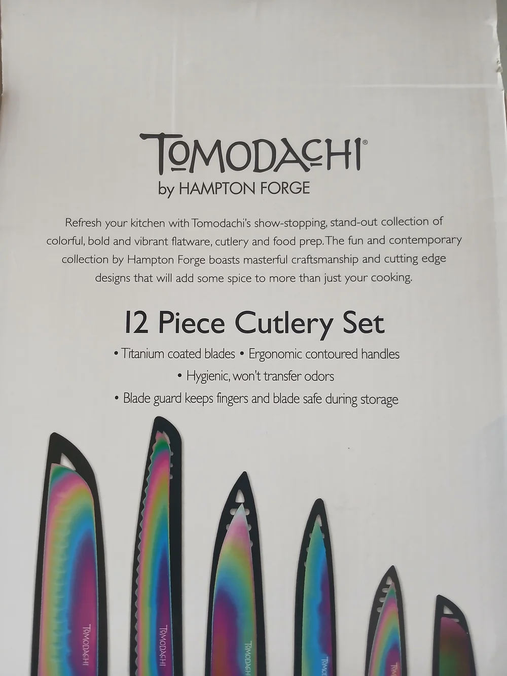 New! Tomodachi Rainbow Titanium 12-Piece Cutlery Set With Blade Guards